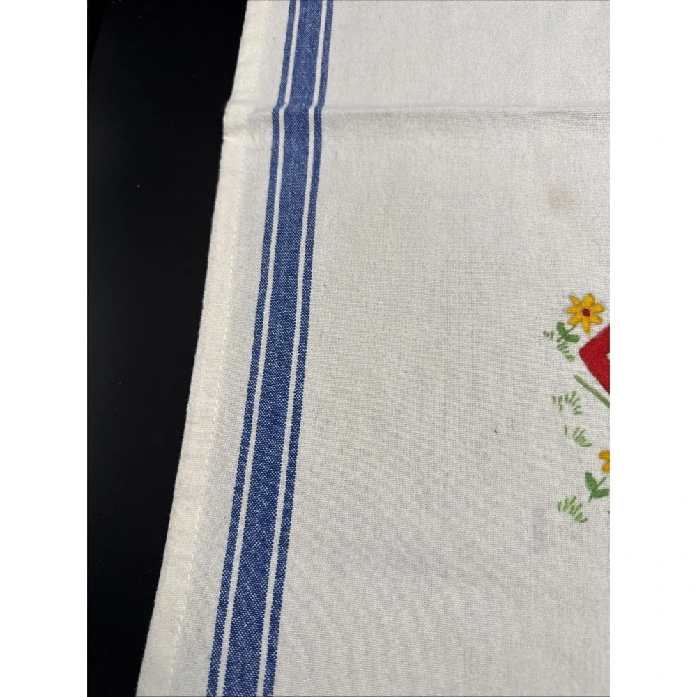 Hand Painted Dish‎ Towel Cotton Girl Cat Flowers Country Blue